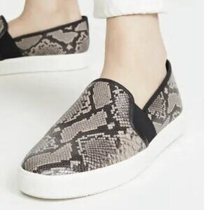 VINCE Blair 5 Snakeskin Print Leather Slip On Sneakers in Taupe Women's 9